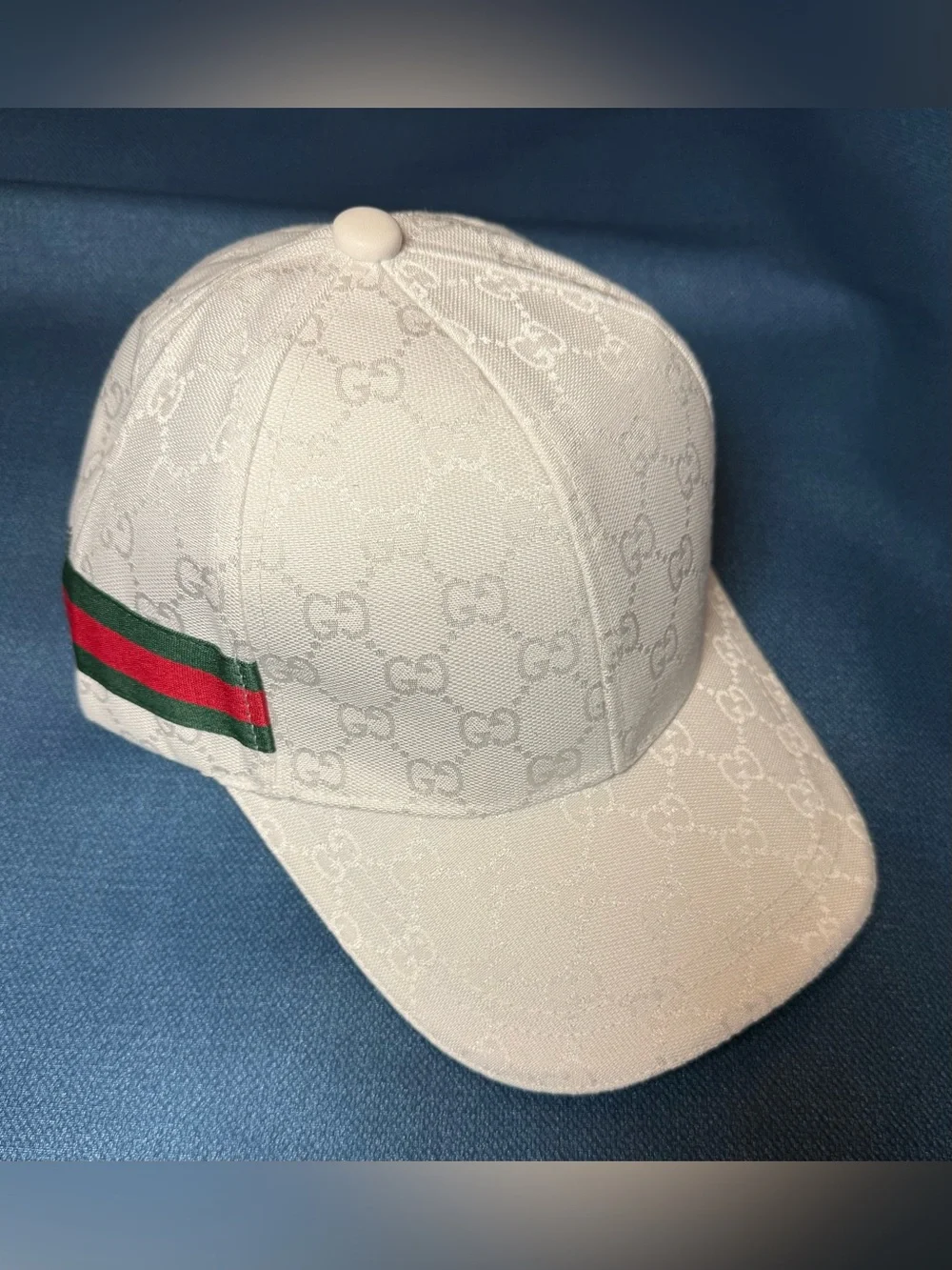 G G logo monogram Canvas Baseball Hat cap with Web Stripe in pristine white new